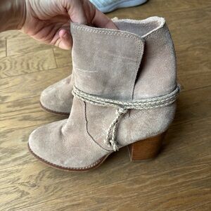 Splendid Taupe Heeled Boots with Braided Detail